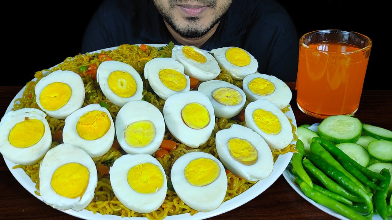 EATING SPICY MAGGI MASALA NOODLES WITH BOILED EGGS, GREEN CHILI | MUKBANG EATING SHOW |EATING SOUNDS