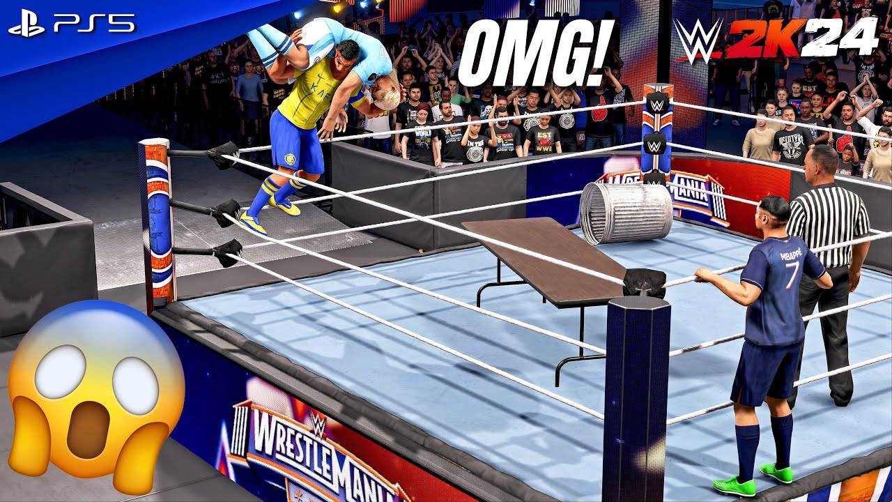 WWE 2K24 — Месси и Холанд против Мбаппе и Роналду — Командный матч на выбывание | PS5™ [4K60]