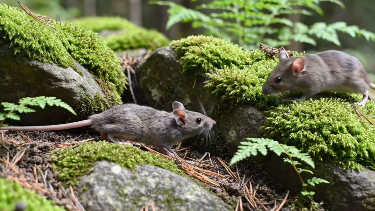 Cat TV 🐭 | Calm Mossy Rocks Mouse Scene (4 Hours)