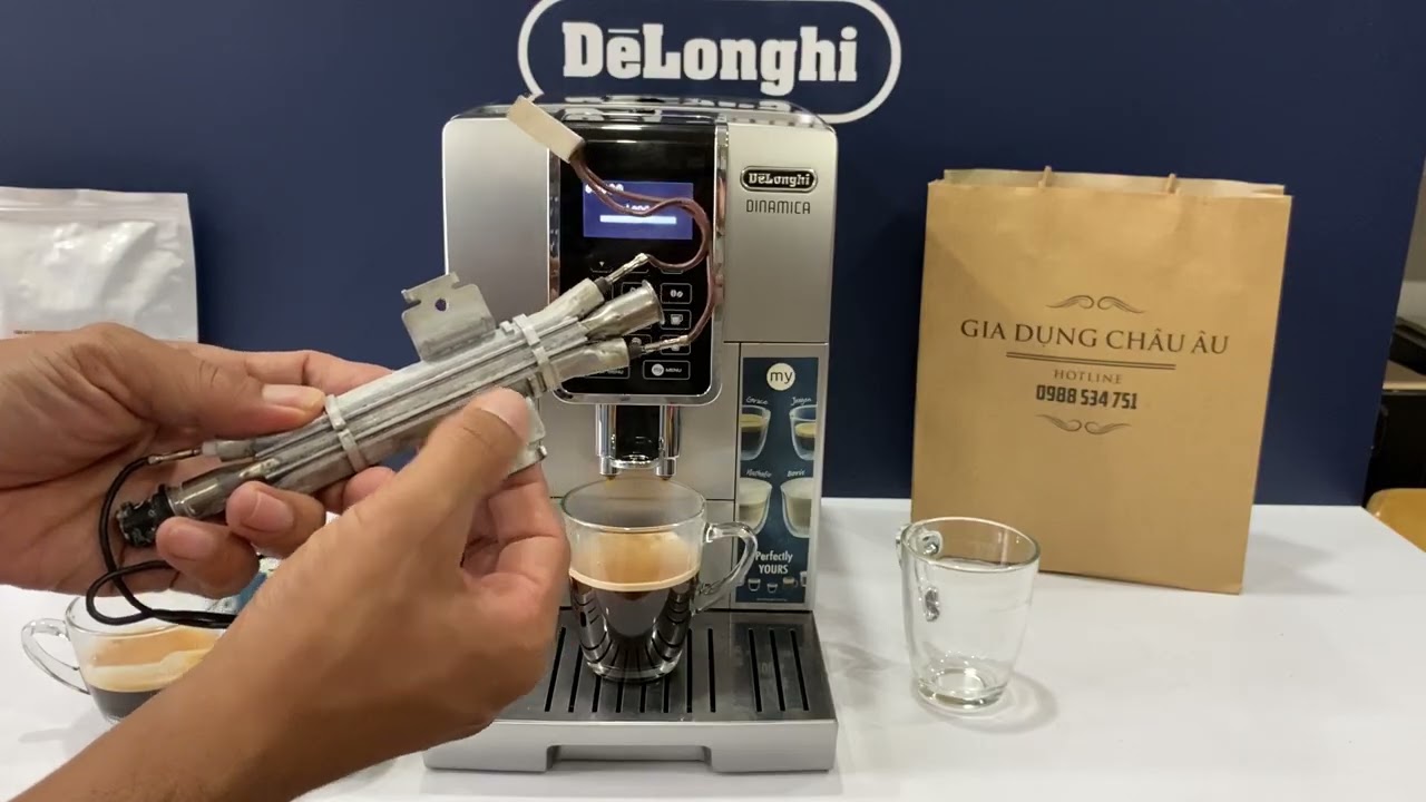 Sửa máy pha cà phê tự động Delonghi Dinamica Ecam350.75.s Ecam350.55.sb Ecam370.95.t bị nghẹt khoáng