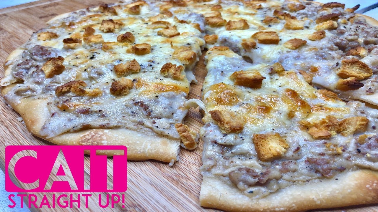 Sausage Gravy and Biscuits Pizza Recipe | Cait Straight Up
