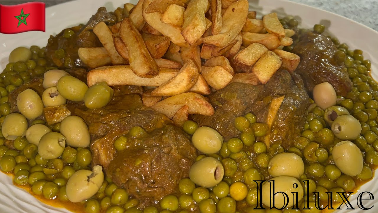 طاجين لحم🥩بالجلبانة🫛والفريت🍟 
