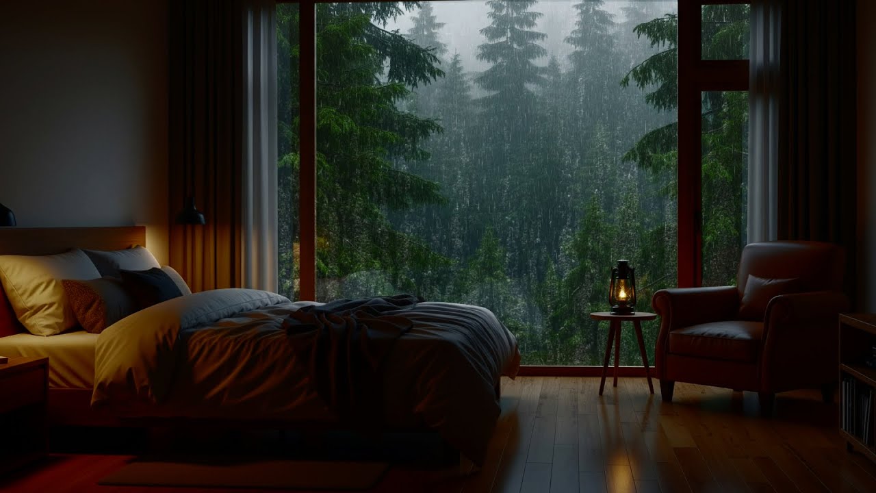 Sleep Music for Deep Relaxation | Gentle Piano & Heavy Rain on Window for Stress Relief Night