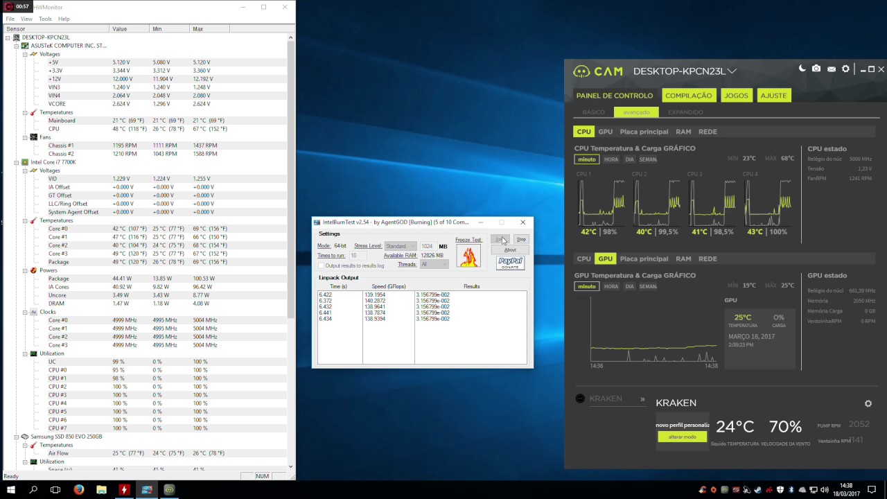 i7 7700k Delid - Intel Burn Test - 5.0Ghz