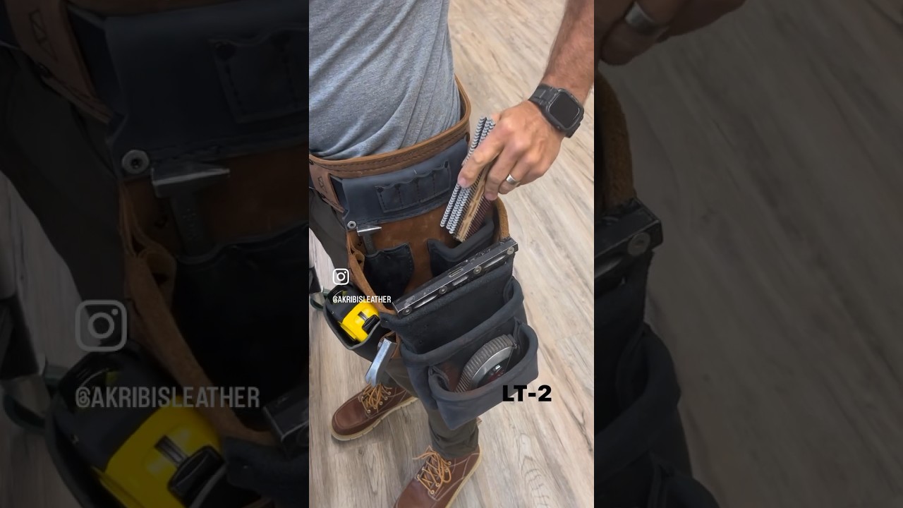 LT with 2 outer bags akribisleather.com #leathertoolbelt #toolbelt #toolbags #toolbag #tradesmen