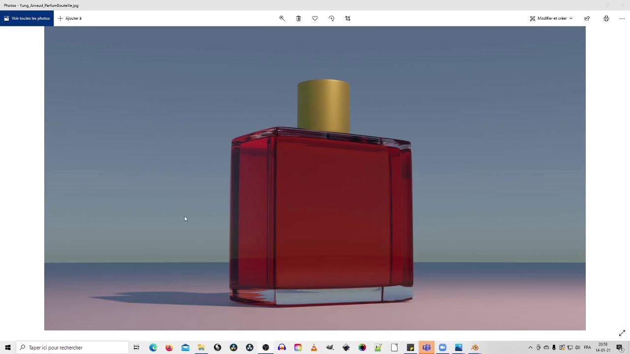 Blender3D : modélisation d'une bouteille de parfum, ajout de matériaux et rendu avec Cycle.