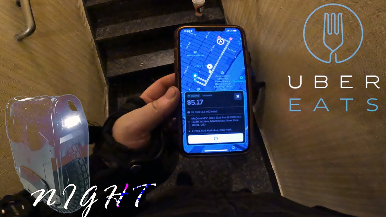 Uber Eats at night in Manhattan - (Electric Unicycle food delivery NYC)