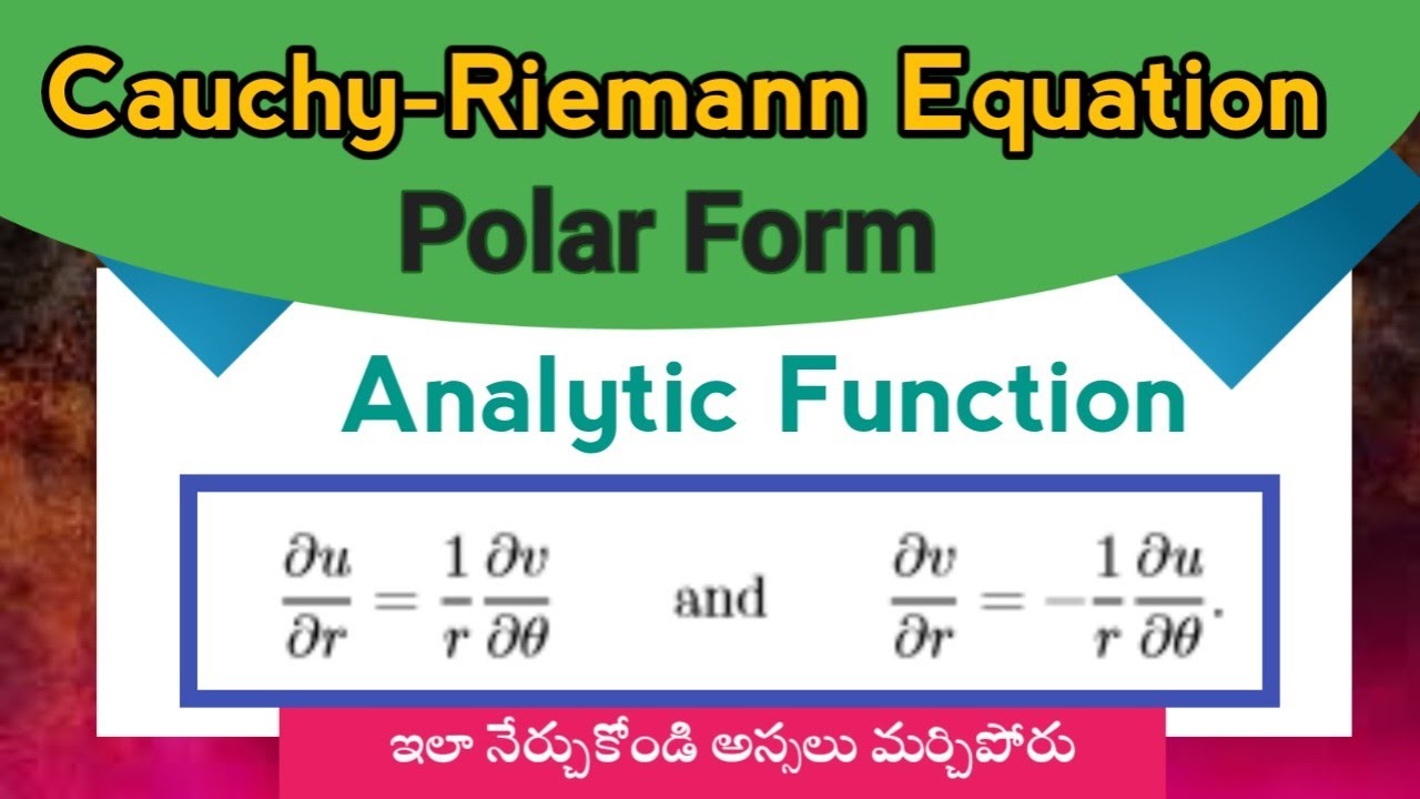 cauchy riemann equations in polar form  complex analysis telugu || C-R equations in telugu