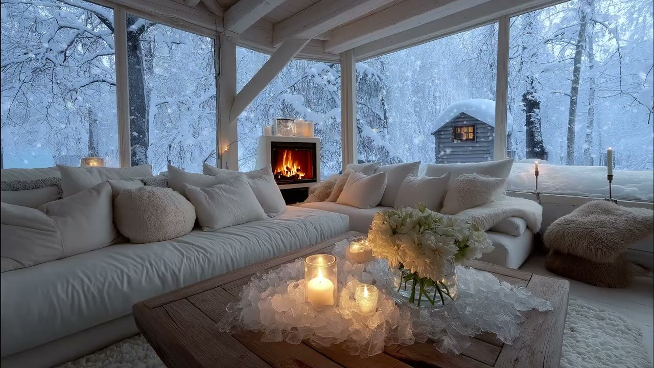 🌸❄️ Cozy Winter Lounge Piano Music for 4 Hours | Calm Focus, Study, and Reading with Fire & Snow