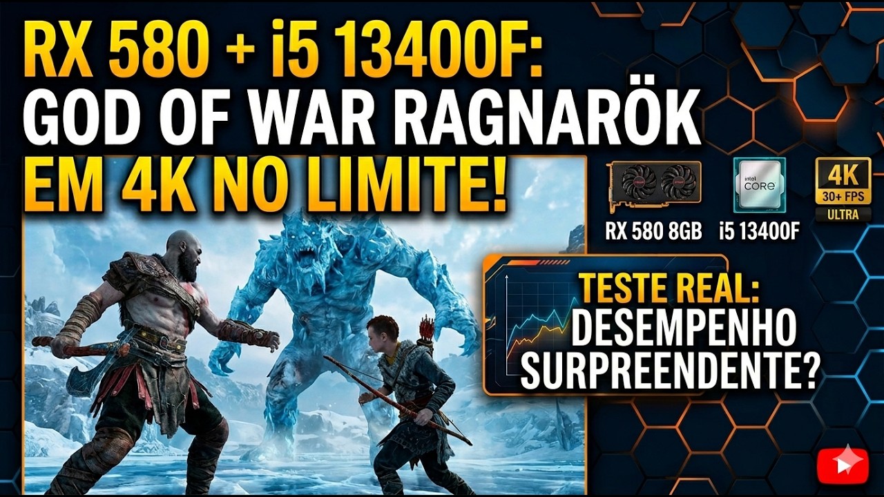 Jogando God of War Ragnarok no pc I5 13400f e RX580 em 4K 60FPS 2026