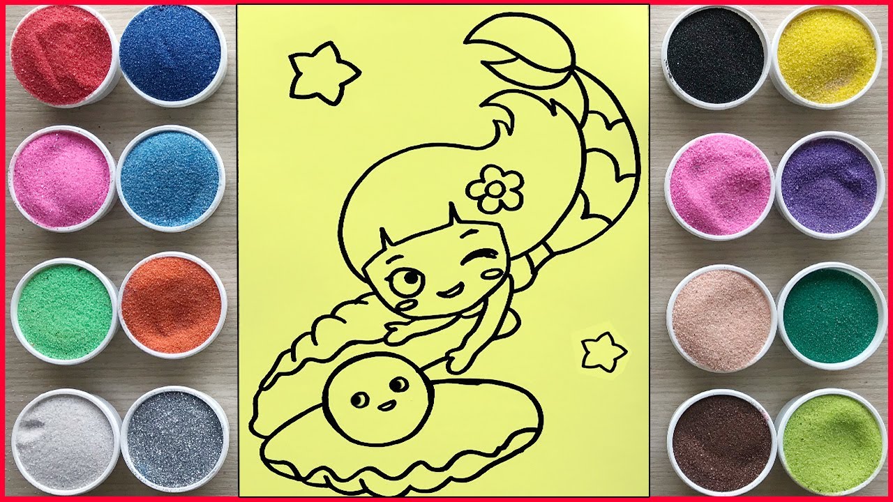 Tô màu tranh cát nàng tiên cá siêu quậy - Sand painting super crazy mermaid (Chim Xinh channel)