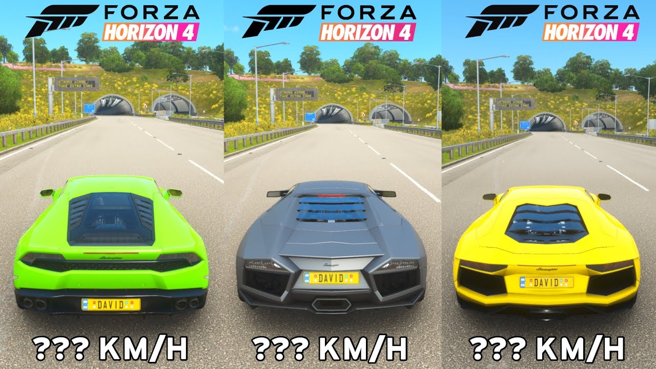 Forza horizon 4 - Lamborghini Huracán vs Lamborghini Reventón vs Lamborghini Aventador Top Speed