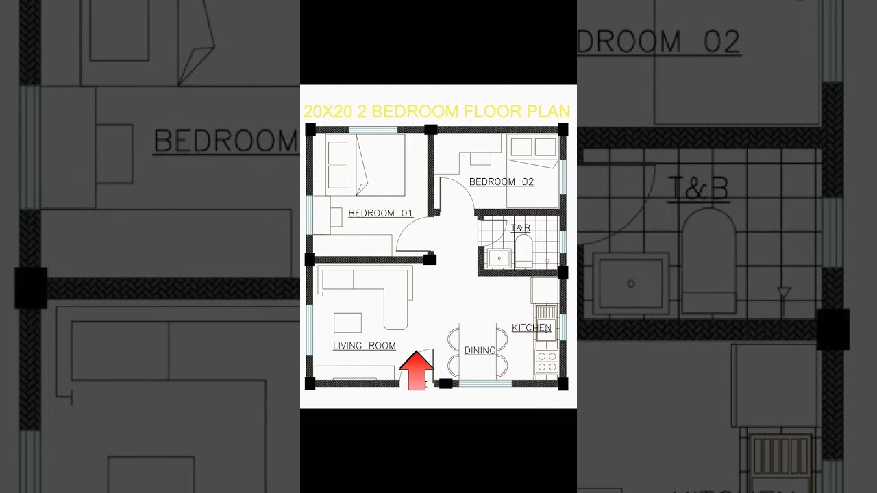 2 BEDROOM FLOOR PLAN! Simple House Design, #architecture #housedesign #shorts