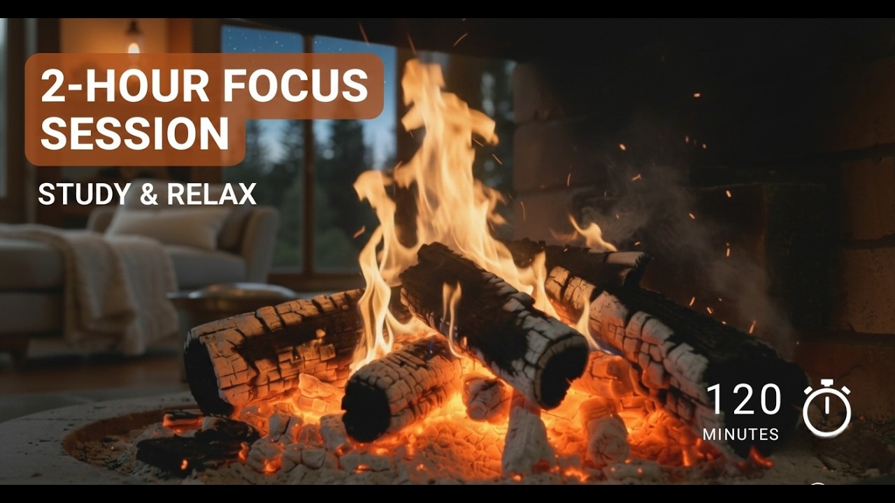 Fireplace 2 hours full HD • Crackling Fireplace Background for Studying