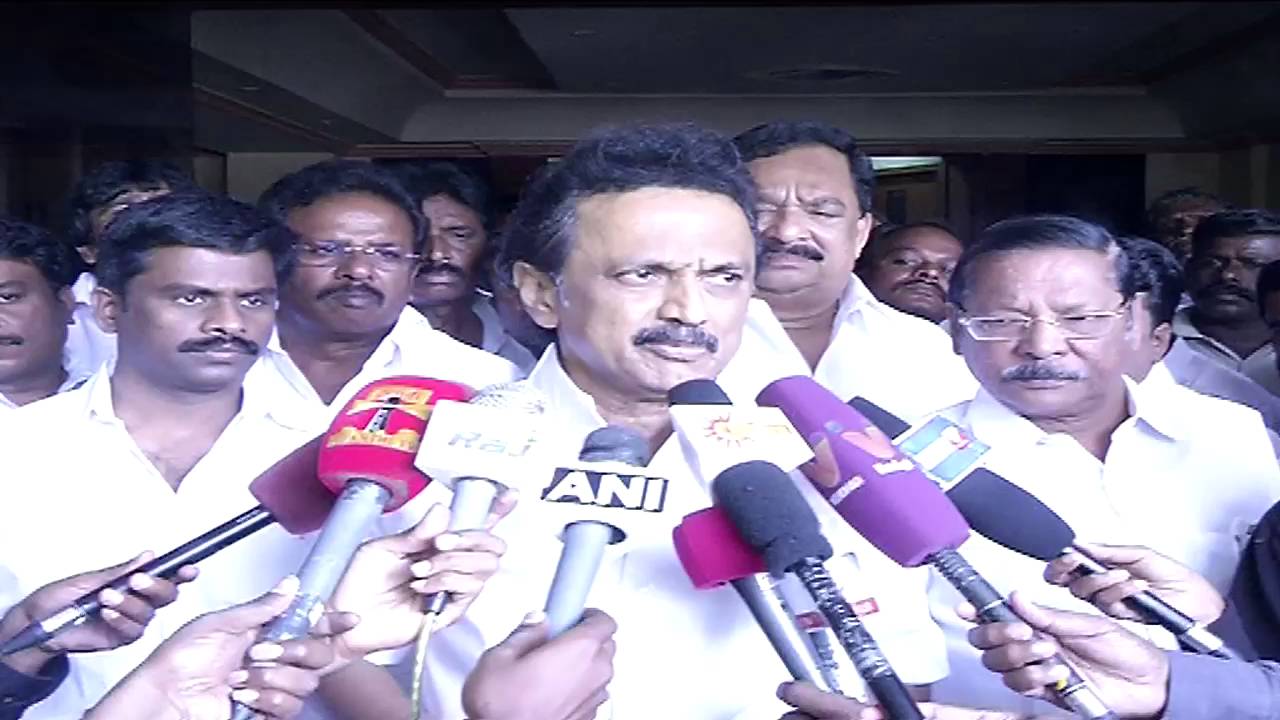 DMK treasurer MK Stalin interacts with media persons