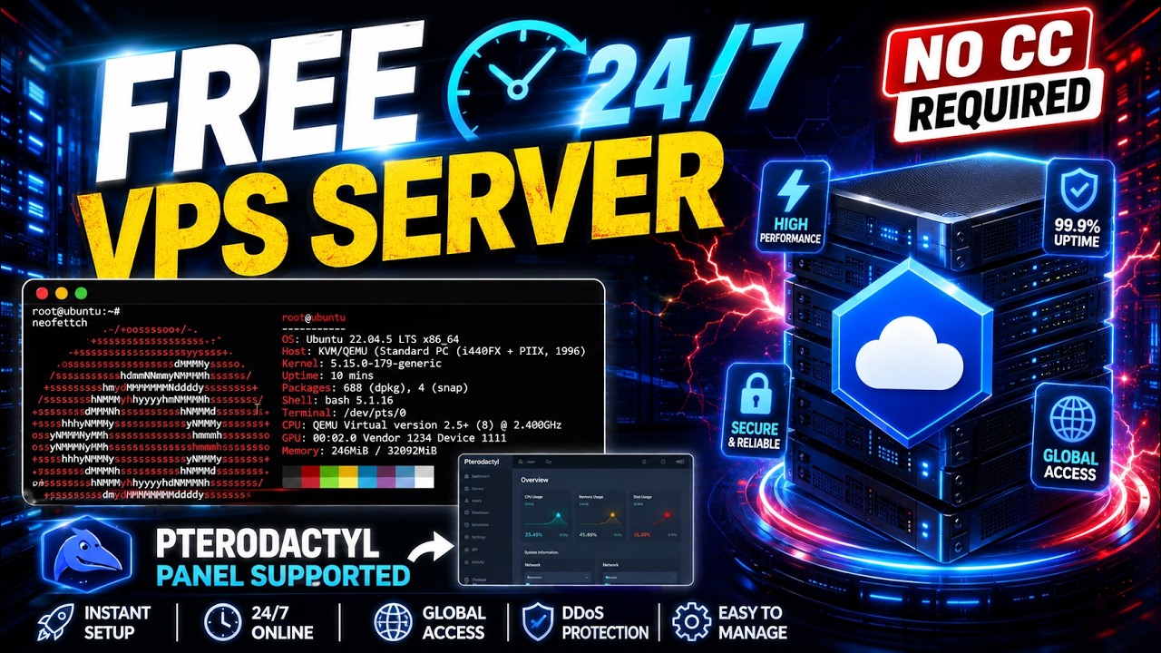 ✅Как получить бесплатный VPS 24/7 и панель Pterodactyl | Бесплатный RDP без кредитной карты
