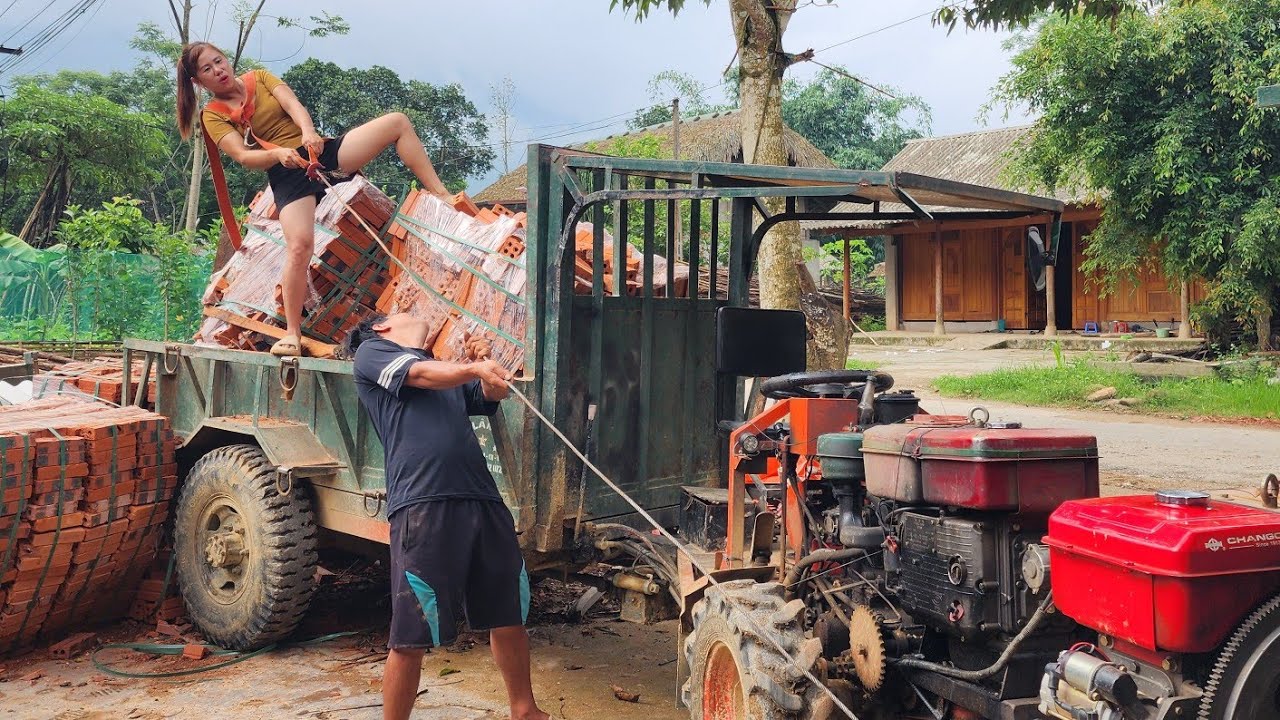Agricultural vehicles transporting construction materials