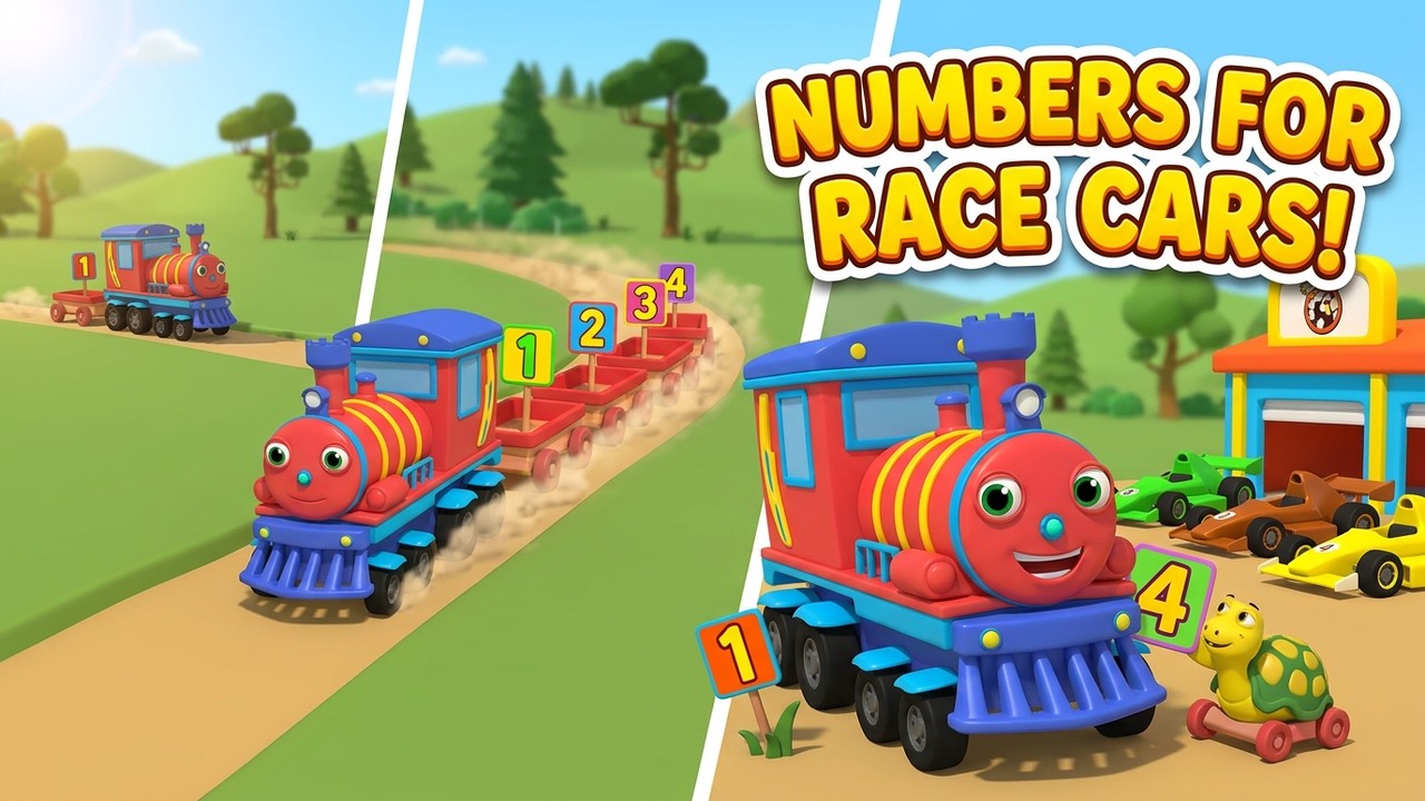Race Cars — Caterpillar — Learn numbers for kids — Vehicles for children — Olly the Train