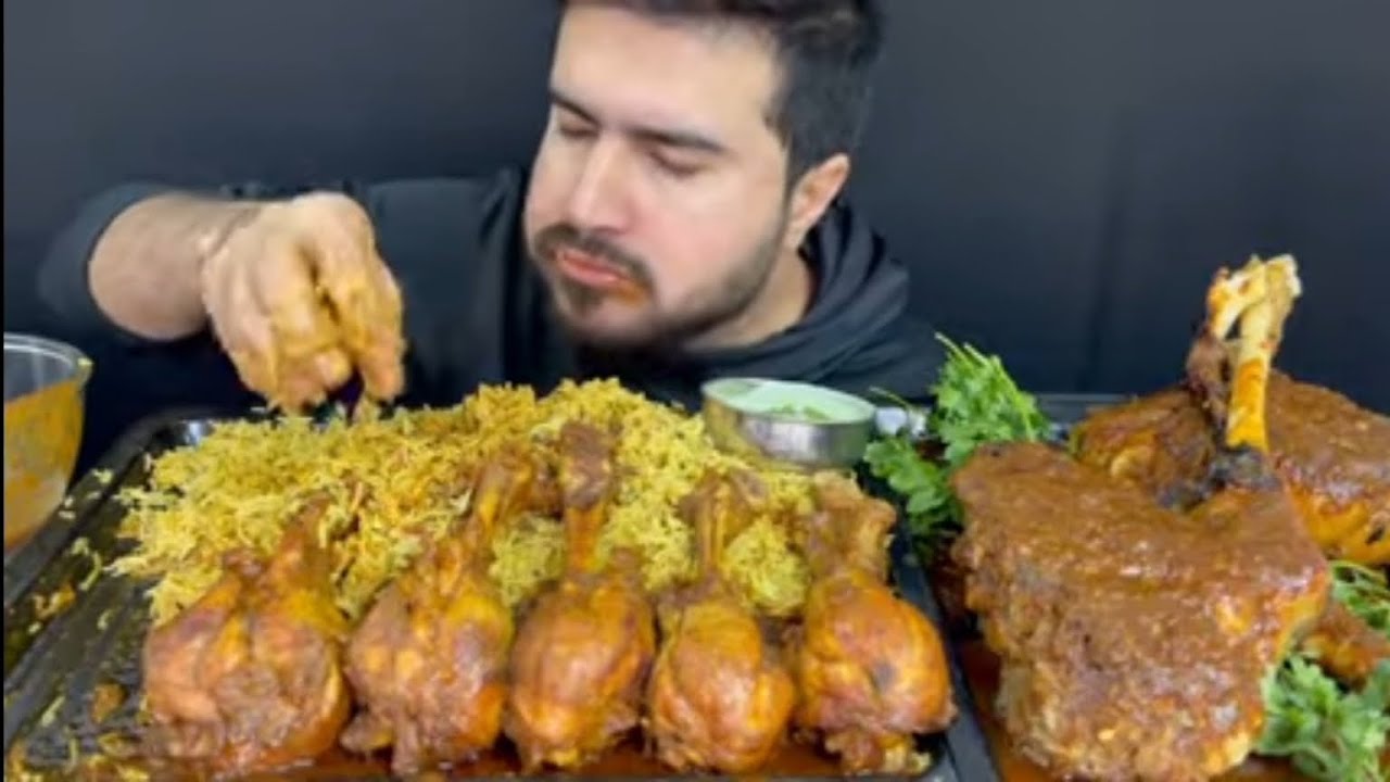 Basanti pulao spicy chicken fry curry mukbang 