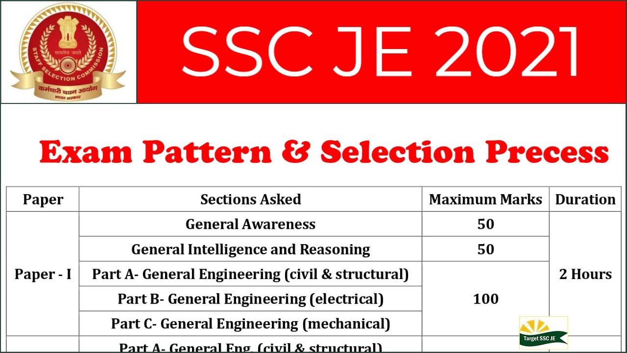 SSC JE 2021 Exam Pattern and Selection Process