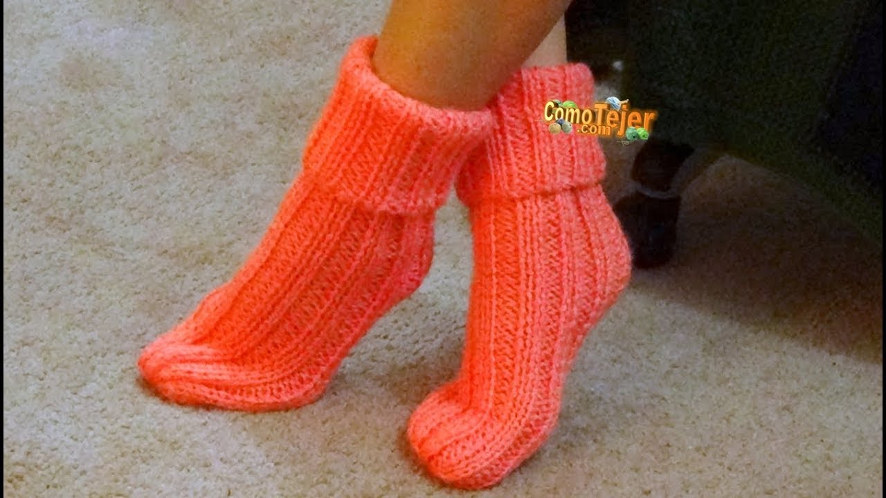 Cómo Tejer Pantuflas Calcetines Medias. How to Knit Slippers. Socks 2 agujas, palitos, tricot (295)