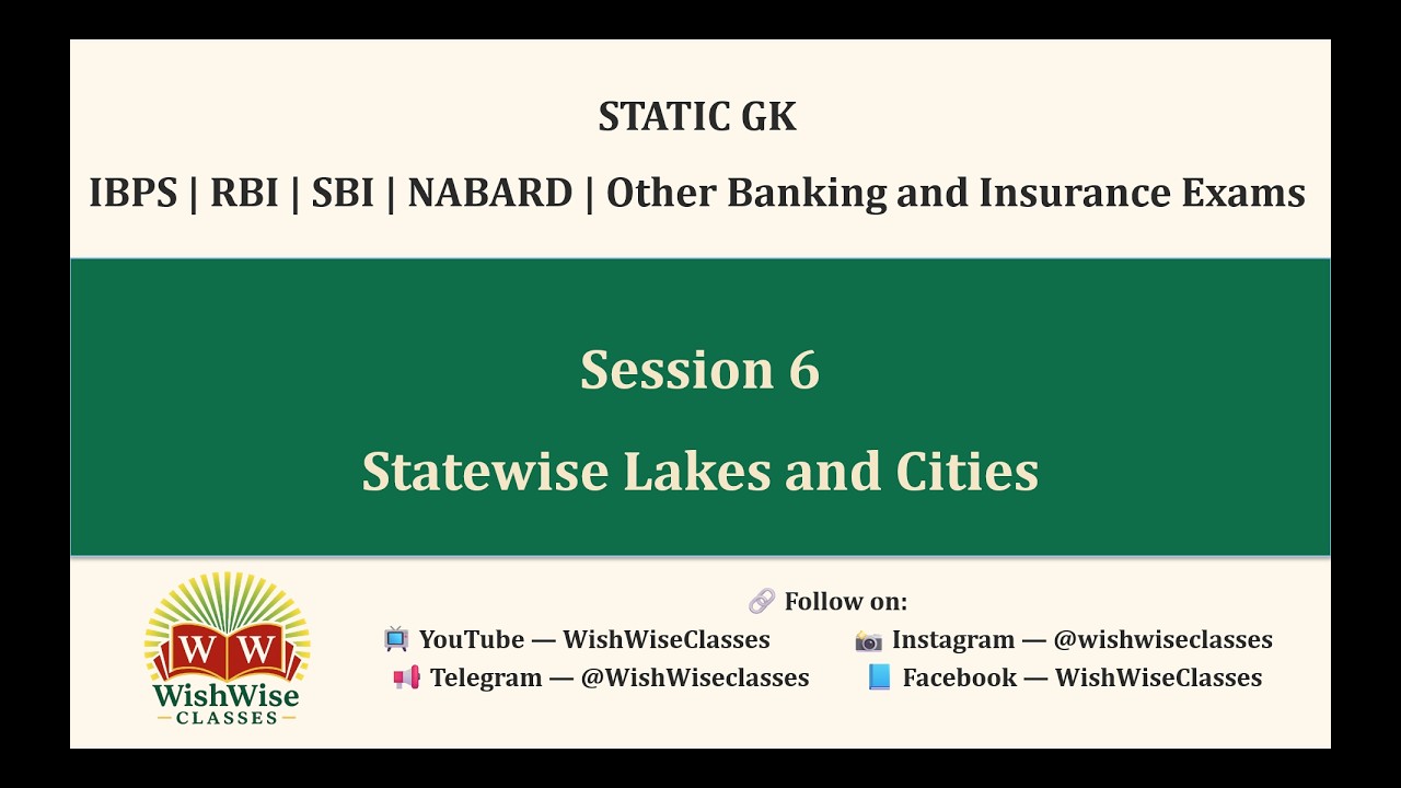 Important Lakes in India | Session – 6 | Static GK | IBPS | SBI | RBI NABARD |