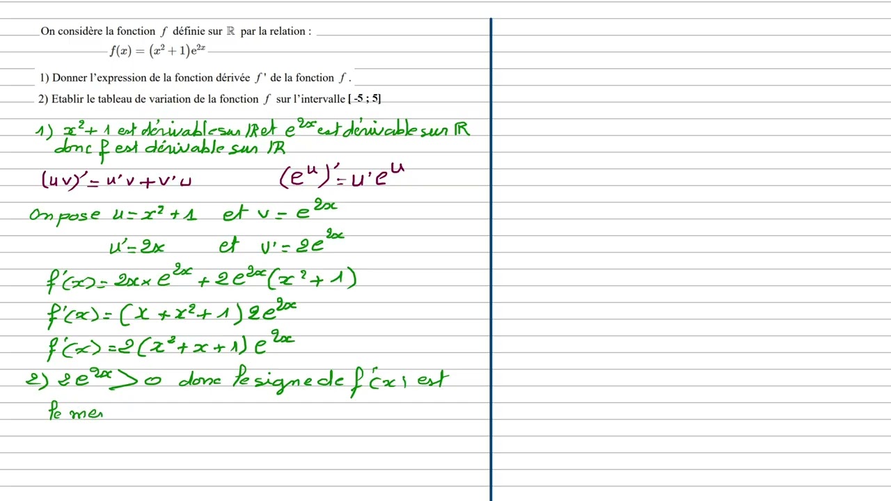 Variations d'une fonction produit avec exp ( 1ere maths spé )