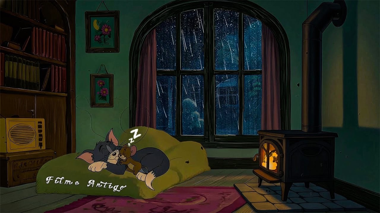 Relax, Deep Sleep, Reset 😴 1930s Vintage Music with Cozy Rainy Night & Crackling Fireplace - No Ads🎶