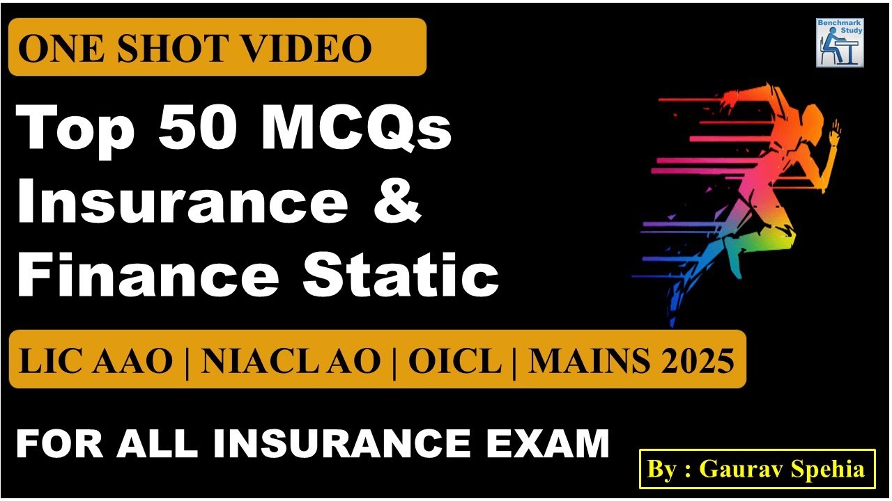 Top 50 MCQs Insurance & Finance Static for OICL Assistant | LIC AAO | NIACL AO | All Insurance Exam