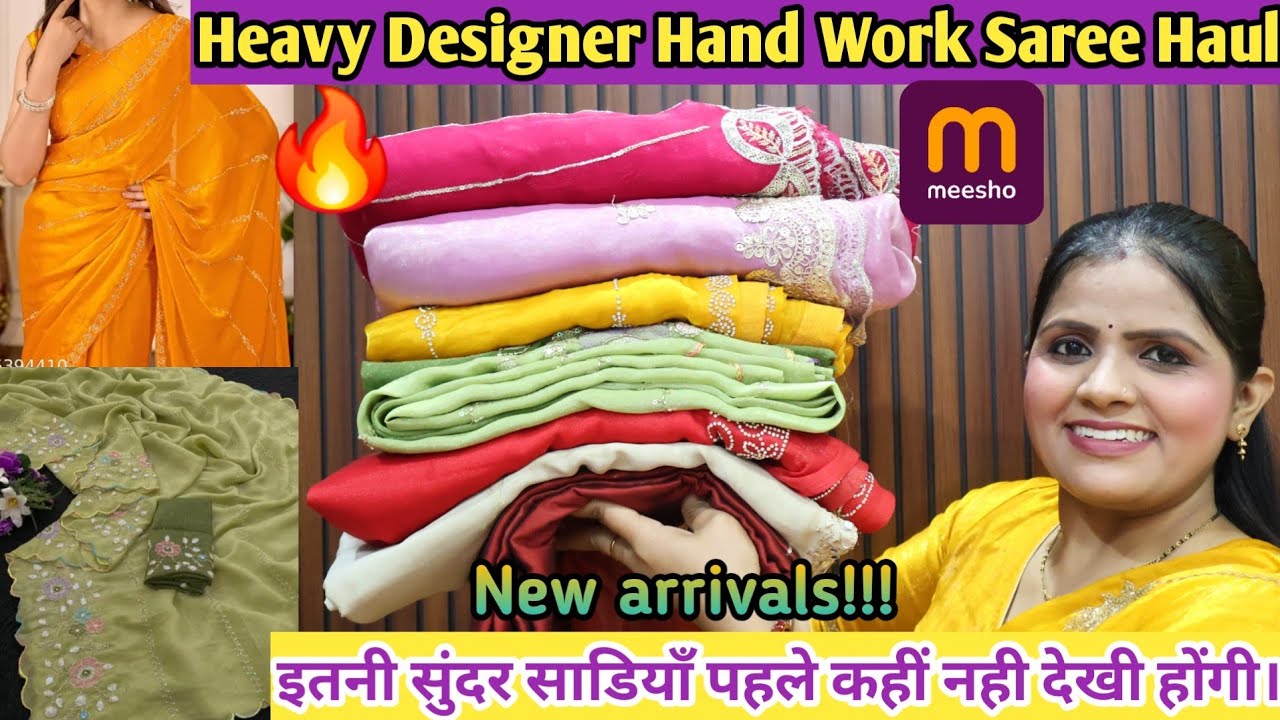 MEESHO HUGE DESIGNER SAREE HAUL 🌸 Latest Handwork Wedding Sarees Under ₹999 | Affordable Collection