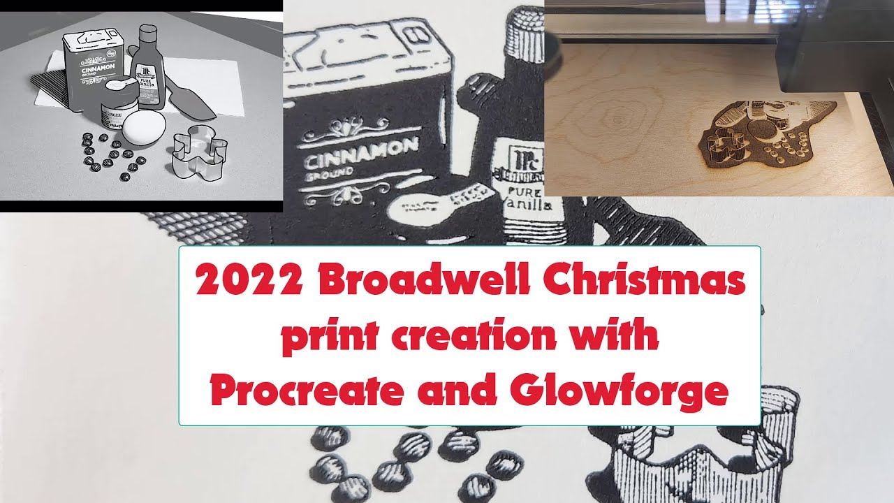Woodcut print using Glowforge and  Procreate, printed on Woodzilla - Broadwell 2022 Christmas Card