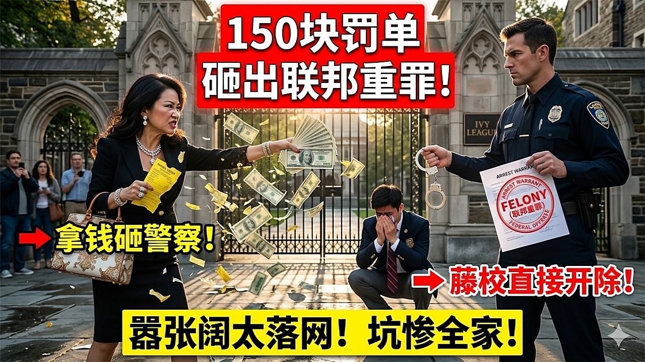 一张$150罚单乘以一叠美金等于联邦重罪！陪读阔太砸钱羞辱校警，12个月监禁，儿子藤校梦碎