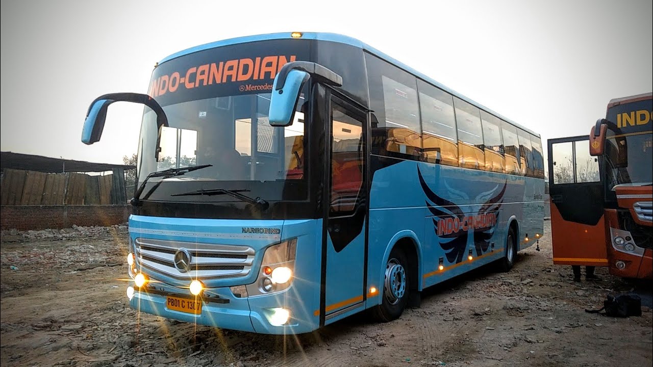 Indo Canadian Luxury 2+2 semi Sleeper blue bus | Hargobind coach | Bharat Benz