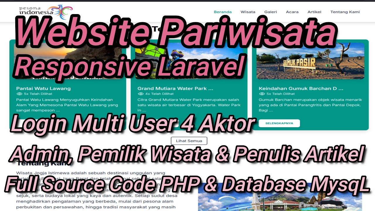 Source Code Laravel Website Wisata | Website Pariwisata Laravel | Sistem Pengelolaan Wisata Laravel