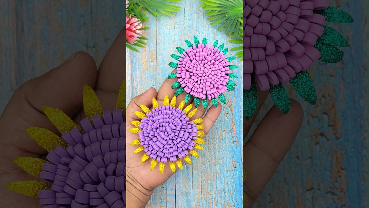 How to Create Ultra-Fluffy Foam Paper Flower | Making Large Fluffy Flowers Using Glitter Foam Sheets