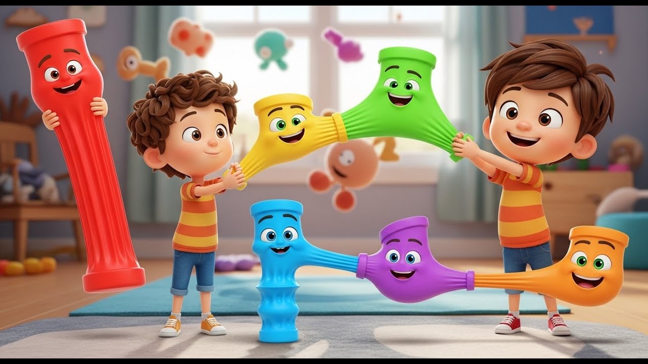Seis Pequenos Tubos de Brinquedo Pop Stretch | Rima Sensorial e Cores para Crianças