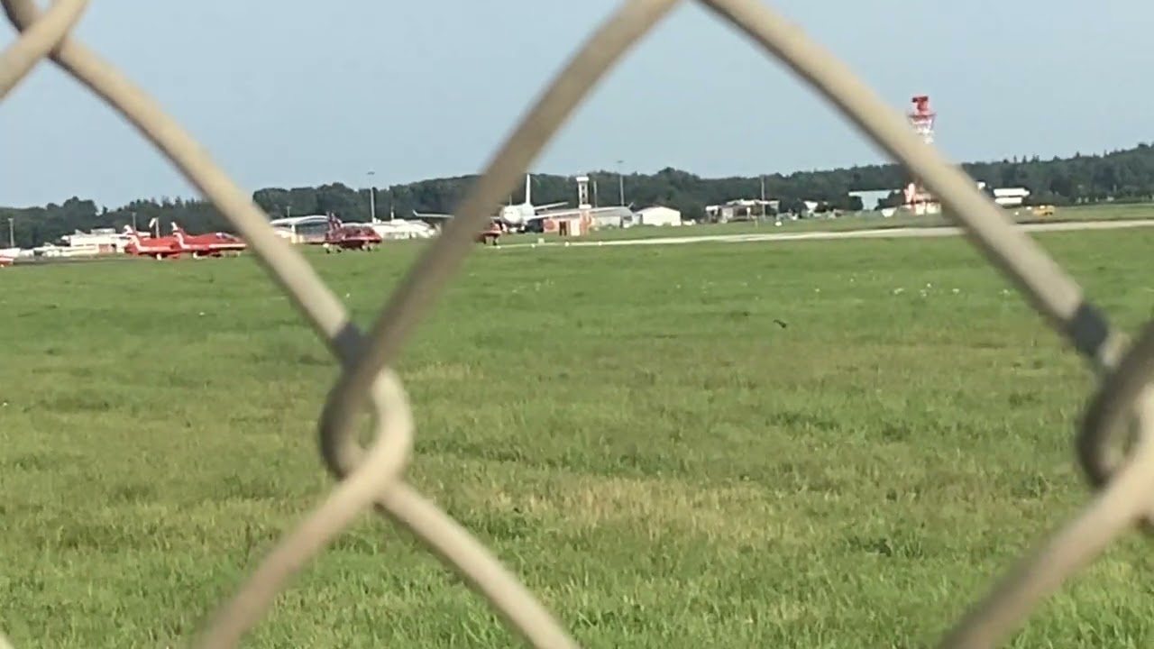 RAF Eurofighter Typhoon and the Red Arrows taking off from Bournemouth Airport (03/09/2023)