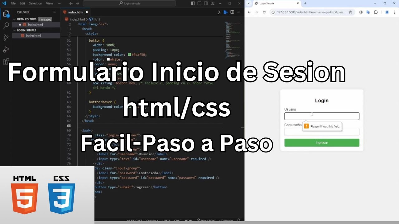 Crea un formulation de Inicio de Sesion o Login con HTML - CSS Facil y Rapido. Paso a Paso