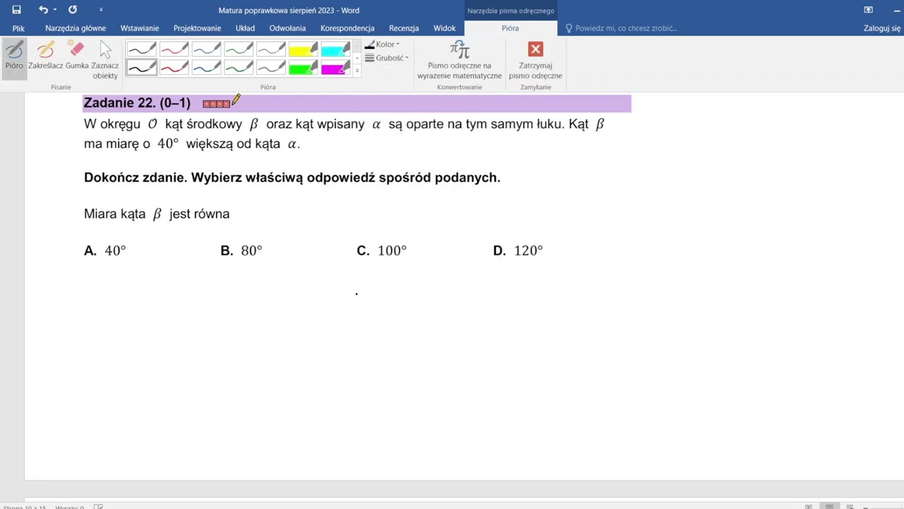 Matura poprawkowa z matematyki sierpień 2023 poziom podstawowy zadanie 22