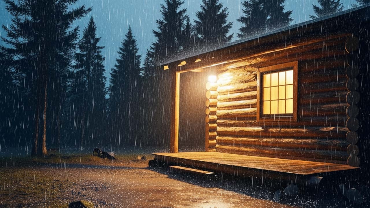 Heavy Rain Drumming on the Cabin Roof - Deep Sleep & Stormy Night Ambience (10 Hours Black Screen)