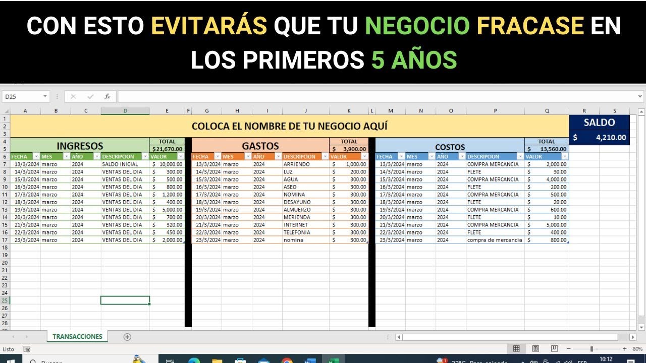 🤑 Como Hacer Una Tabla de INGRESOS, GASTOS  Y COSTOS en EXCEL para ADMINISTRAR TU NEGOCIO