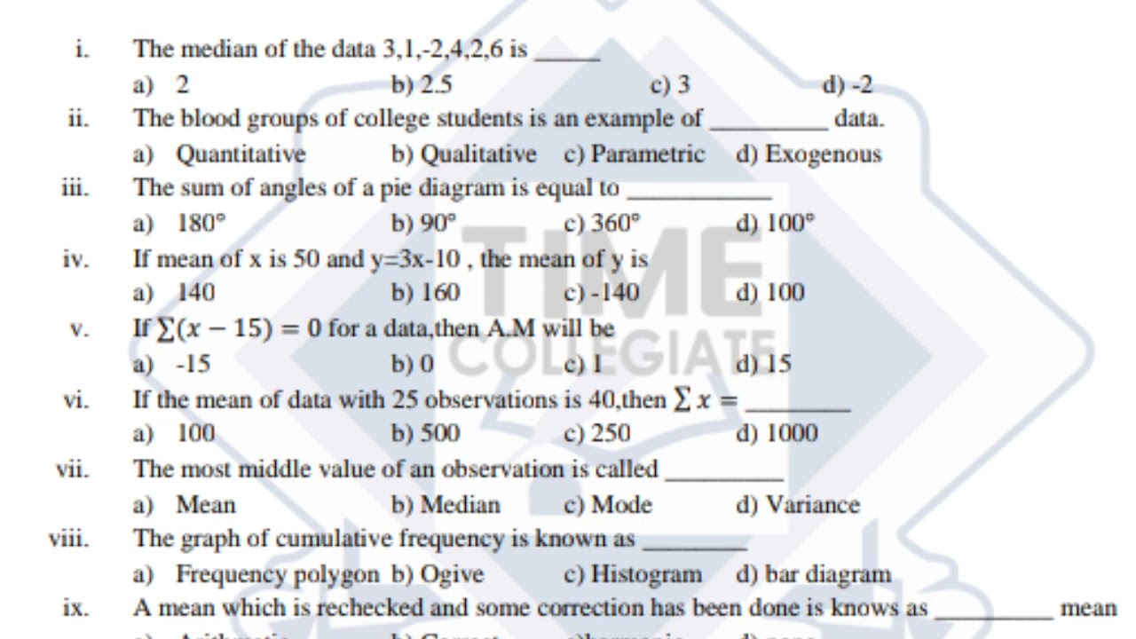 Business stats guess paper for class 12| commerce group| 2024