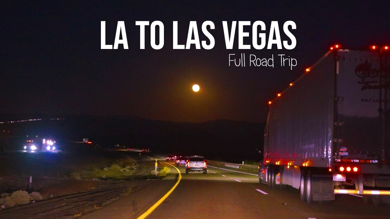 Driving from Los Angeles to Las Vegas Road Full Road Trip Under the Full Moon