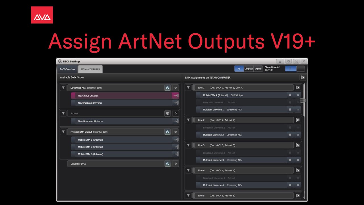 Назначение выходов ArtNet V19+