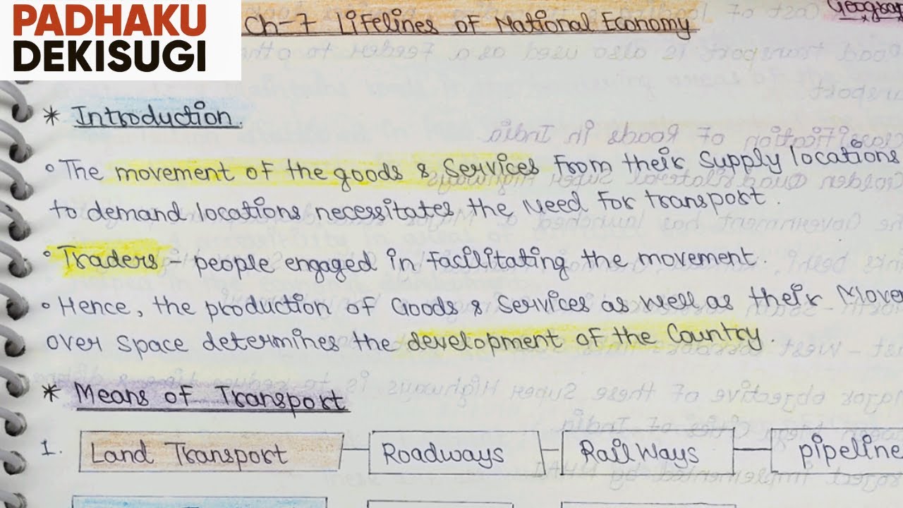 CBSE Class 10 Geography | Chapter 7 Lifelines of National Economy | Handwritten Notes | NCERT