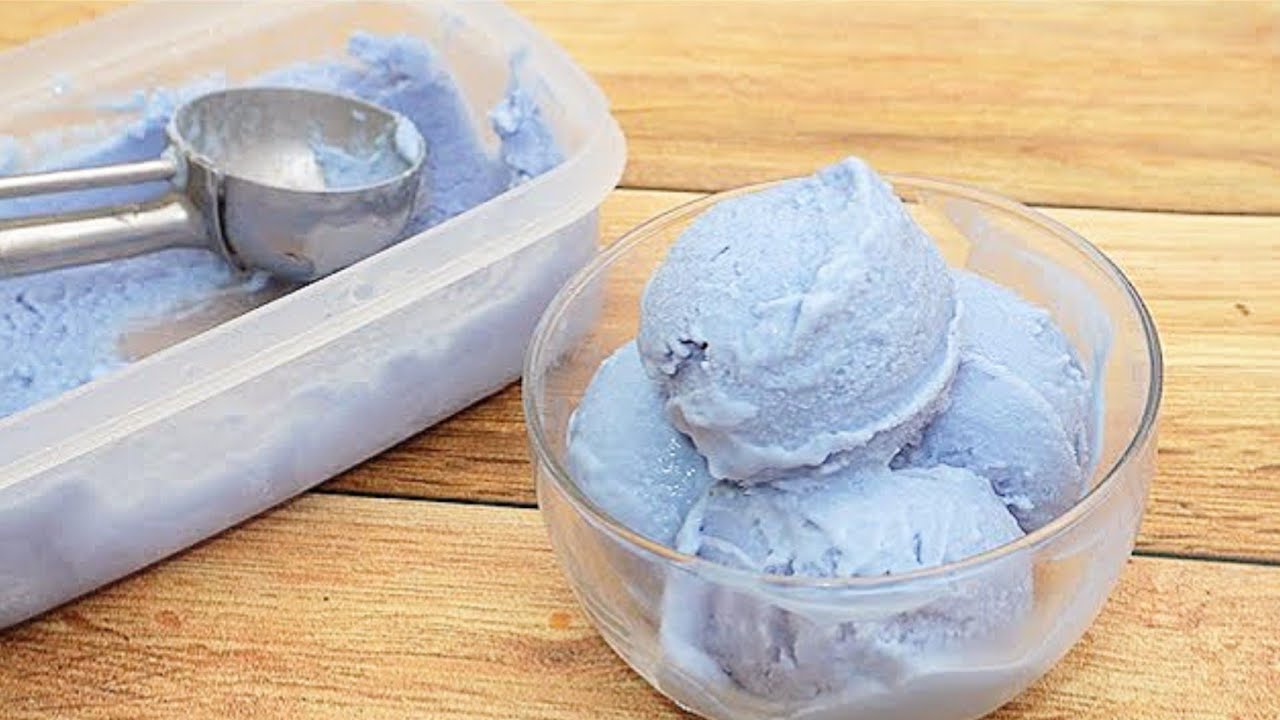 ไอศกรีมอัญชัญกะทิ ไม่ใช้เครื่องไม่ใช้วิปปิ้งครีม /Butterfly pea ice cream