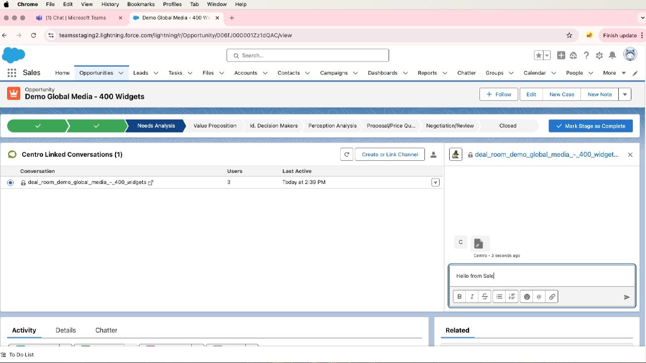 Salesforce and Microsoft Teams - Deal Room Demo