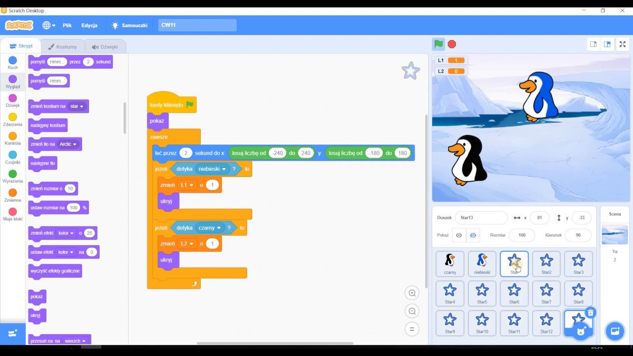 Scratch3 cw12 Zwiększamy liczbę duszków gwiazdek