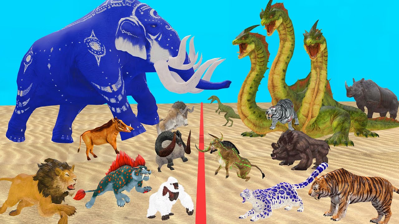 The Ultimate Battle 55 Wild Animals Mammals vs GIGA T-REX Dinosau Epic Run Zigzag Down Course Outsid
