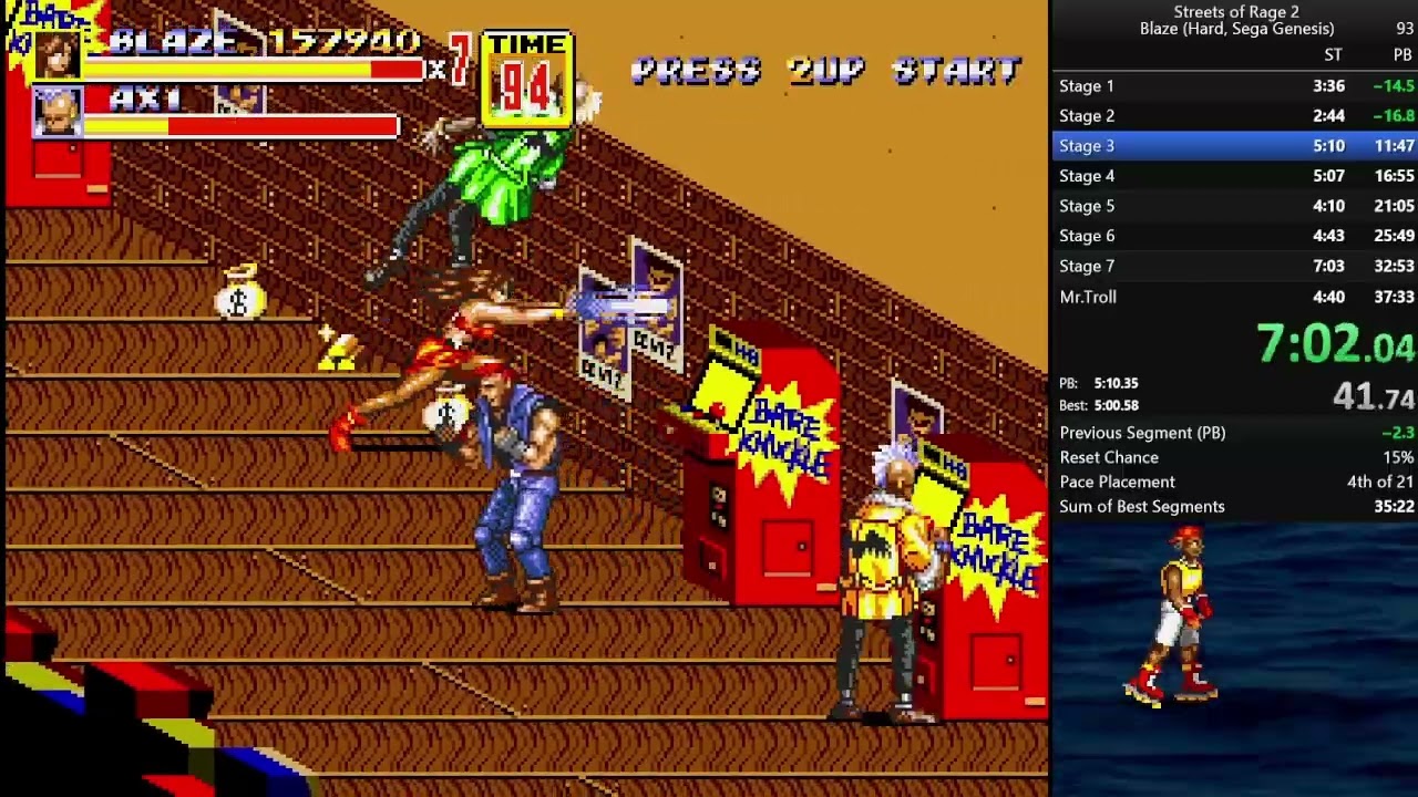 Streets of Rage 2 Blaze Hard Mode Speedrun New PB 35:30